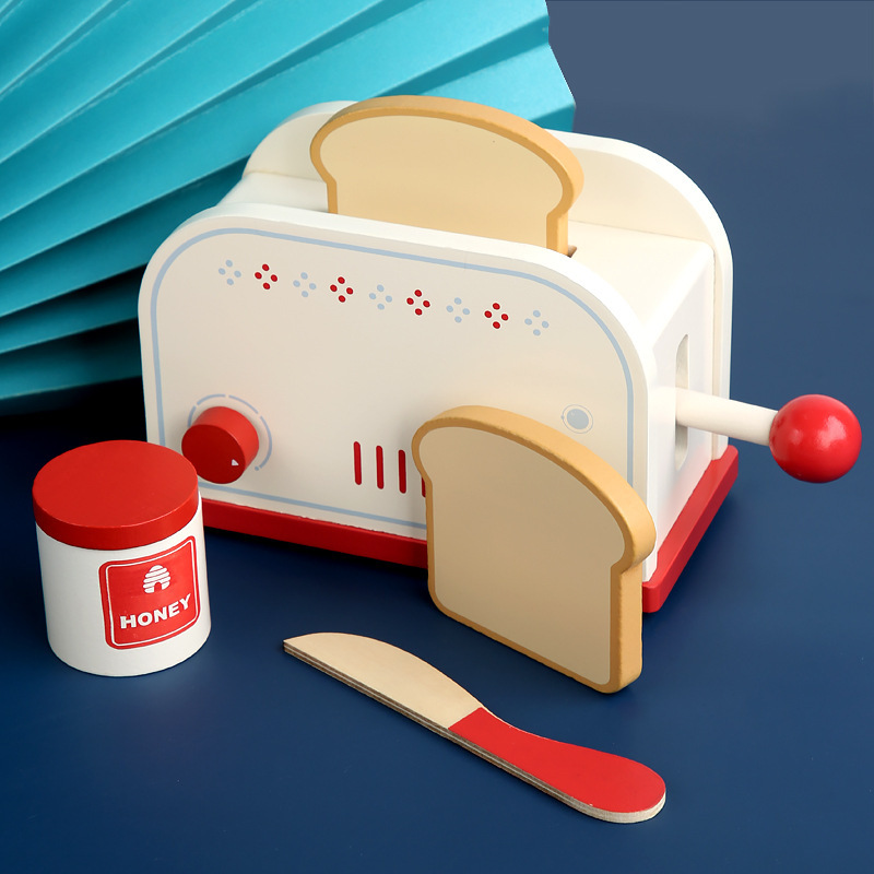 Picture of Wooden Simulation Tea Set Coffee Machine Bread Machine Set Kindergarten Kitchen Role-playing Playhouse Educational Toys