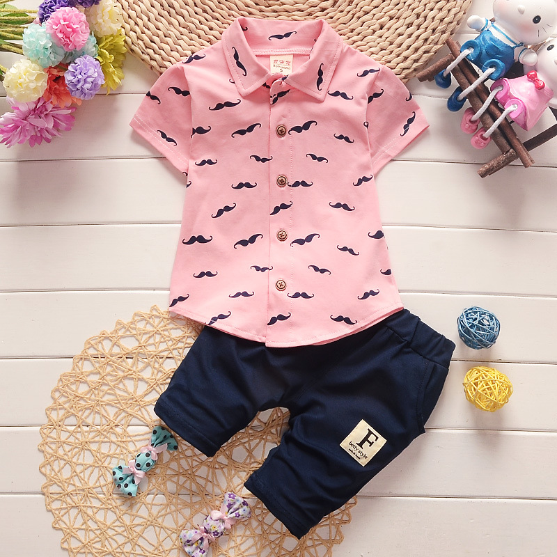 Picture of Foreign Trade K-Style 1-4 Years Old Kidsren's Clothing Infant Summer Two-Piece Set Boys' Suit Kidsren's Short-Sleeved Shirt Kidsren's Suit