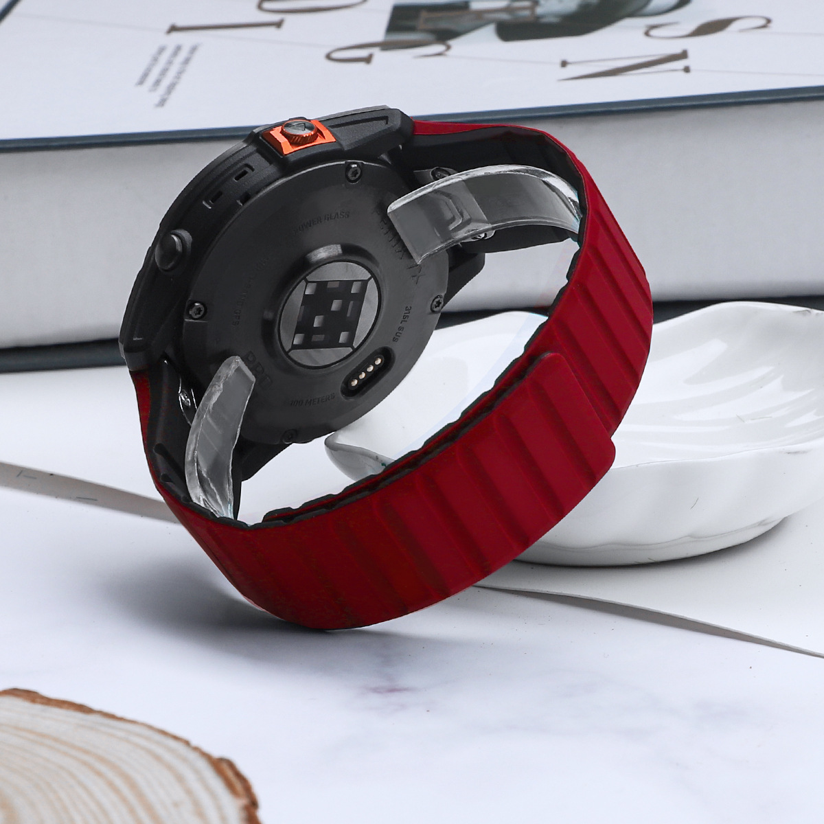Picture of Suitable for Jiaming two-color silicone magnetic strap two-section 22MM26mm magnetic back ring contrast color watch strap wholesale
