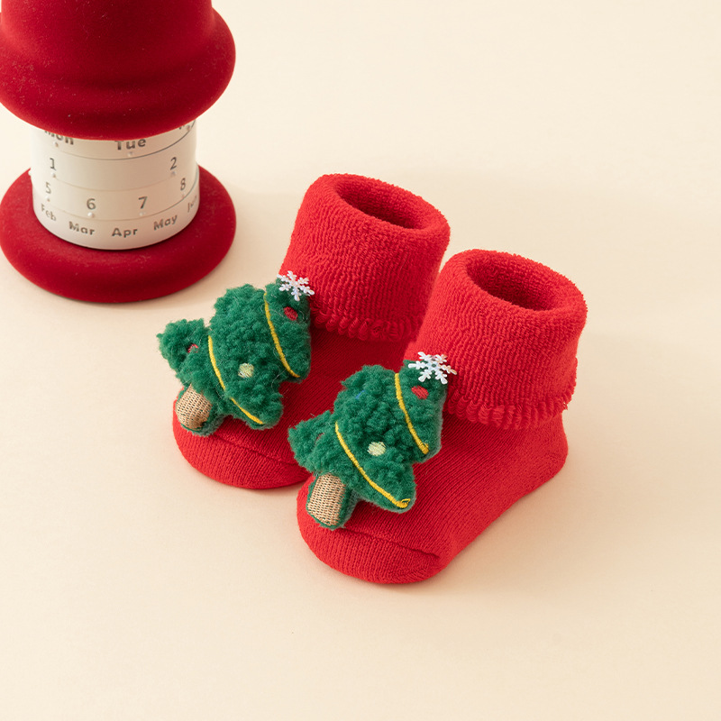 Picture of Newborn baby baby terry socks autumn and winter thick non-slip Christmas socks toddler red floor socks wholesale