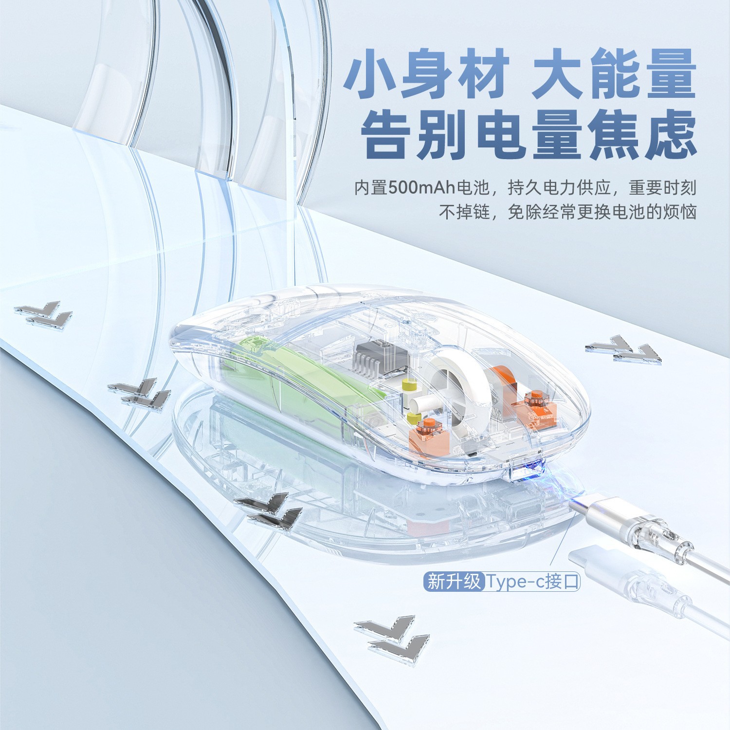 Picture of Wireless Transparent Bluetooth Mouse Rechargeable Desktop Computer Laptop 2.4G Business Office Dual-Mode Gaming Mouse