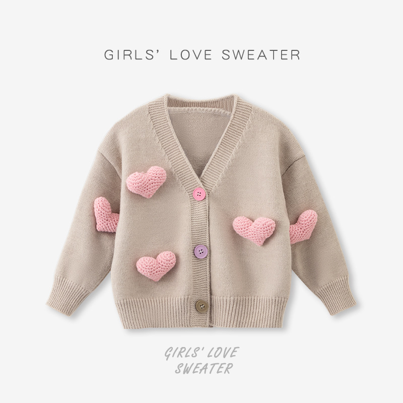Picture of Spring New Girls knitted casual cute love cardigan outer wear fashion sweater tutu skirt matching suit