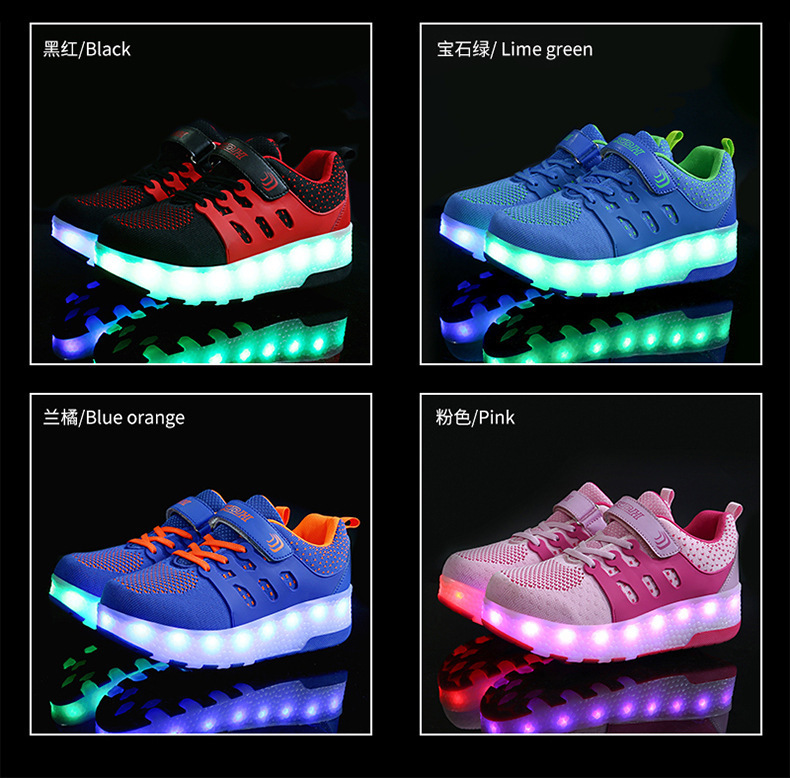 Picture of Children's Double-wheel USB Charging Cycle Heelys Shoes USB Colorful Light Pulley Shoes Boys and Girls Wheeled Shoes Wholesale
