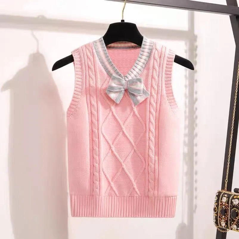 Picture of Children's Internet Popular Vest Spring and Autumn New College Style V-Neck Knitted Vest Girl's Autumn Western Style Sweater