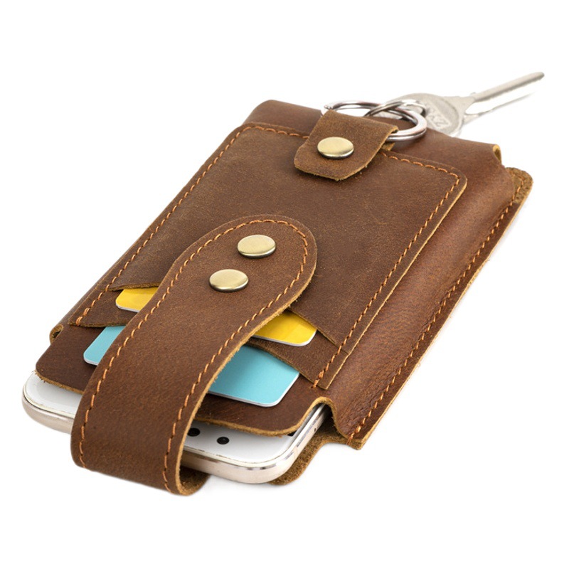 1090 New Cross-Border Crazy Horse Leather Men's Mobile Phone Waist Bag First Layer Cowhide Outdoor Sports Retro Construction Site Bag Wholesale