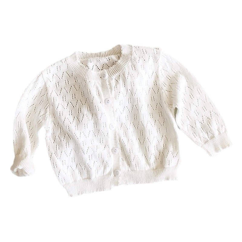 2025 Spring and Summer New Sweet Princess Solid Color Cardigan Sun Protection Air Conditioning Shirt Long Sleeve Knitted Hollow Jacket 3 Colors Selection