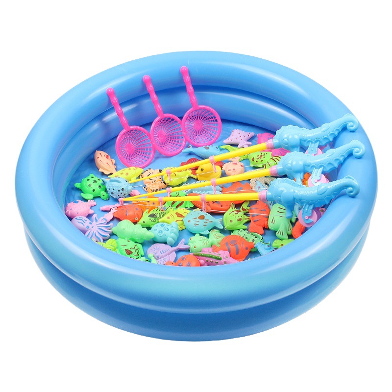 Children's magnetic fishing toy pool set fishing inflatable summer outdoor water play toy parent-child game fishing pool