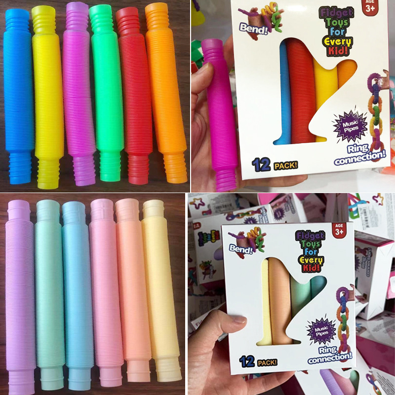 Cross-border poptube decompression corrugated DIY telescopic tube set box decompression hose toy decompression plastic tube wholesale