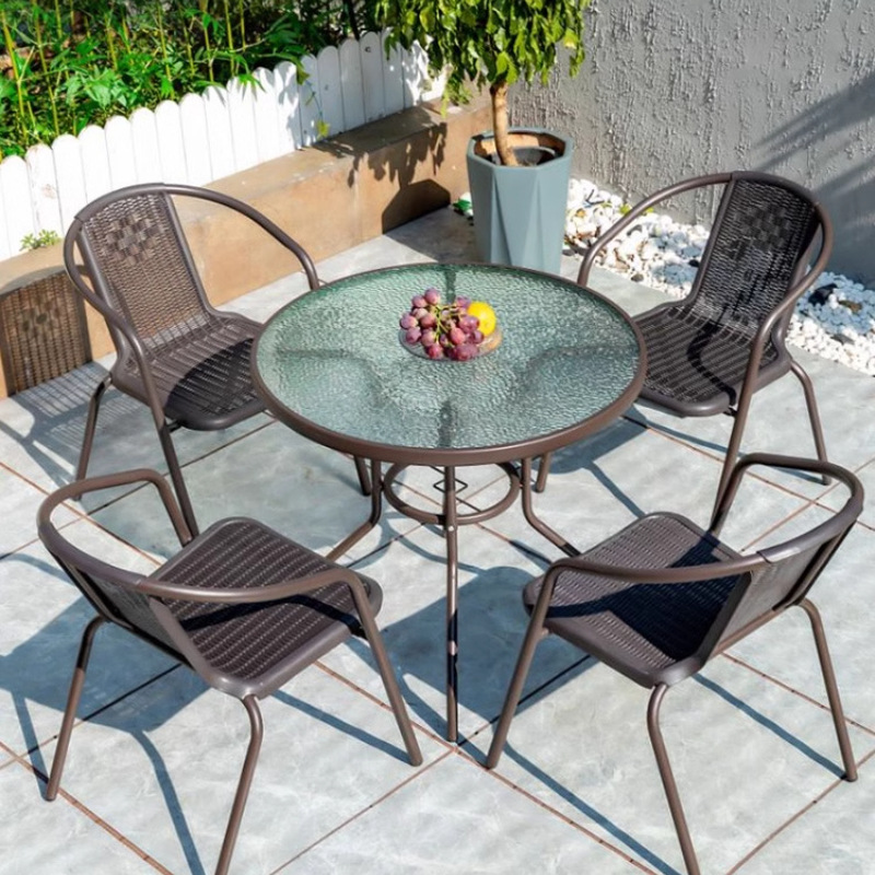 Outdoor Courtyard Table and Chair Rattan Chair Outdoor Leisure Three-piece Set Garden Terrace Wrought Iron Balcony Seat Combination Small Coffee Table