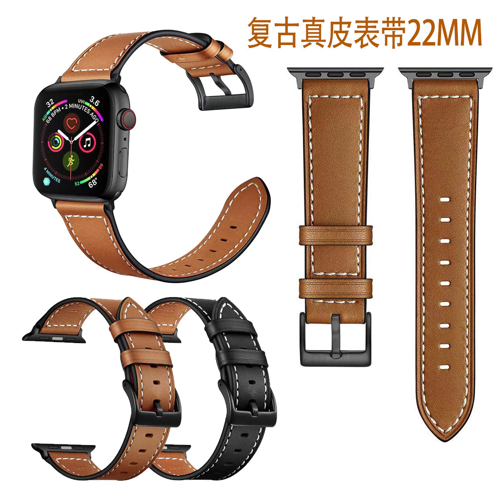 Suitable for Apple Watch S10/Ultra Watch Classic Car Line First Layer Cowhide Leather Strap