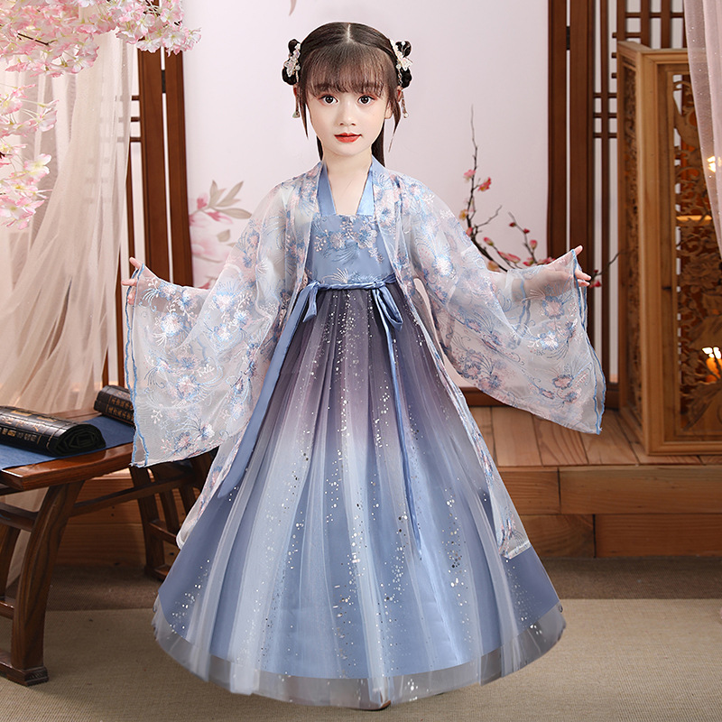 Picture of Hanfu girls' spring and summer children's Tang suit ancient style super fairy Chinese style dress 2023 ancient costume autumn princess girl