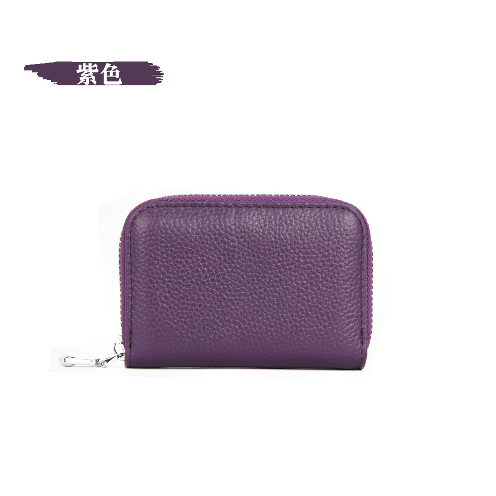 Picture of Amazon organ first layer cowhide ID card holder RFID anti-theft brush multi-card position large capacity zipper leather card holder