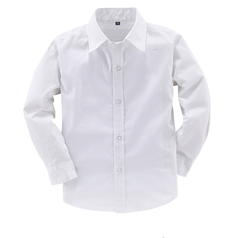Picture of Boys' White Shirts, Kidsren's School Uniforms, Class Uniforms, Spring & Fall Long-Sleeved School Uniforms, Primary and Secondary School Students' White Shirts, Pure Cotton
