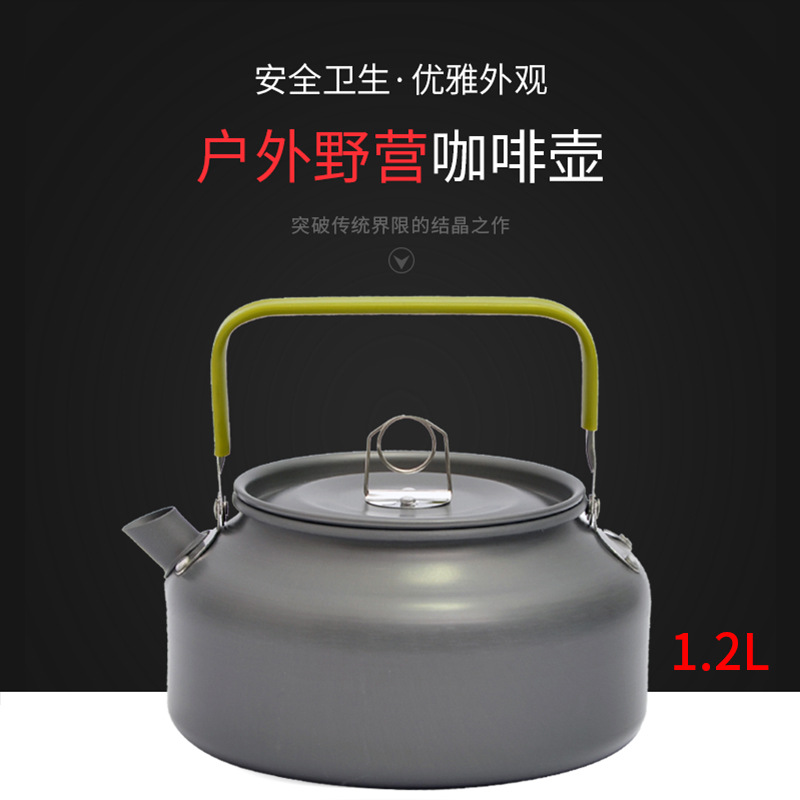 Picture of Outdoor Mountain Climbing Fishing Portable Coffee Pot Teapot Camping Picnic Field Fired Wood Kettle 1.2L Tableware