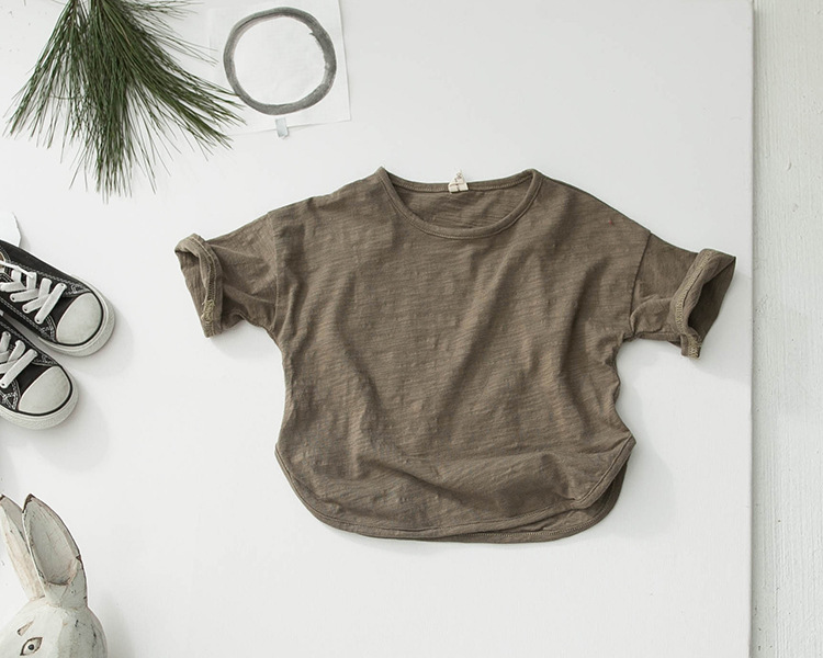 Picture of New Summer Girls' T-Shirt Short-Sleeved Kidsren's Tops Korean Style Loose Pure Color Round Neck Boys' Bottoming Shirt Bamboo Cotton