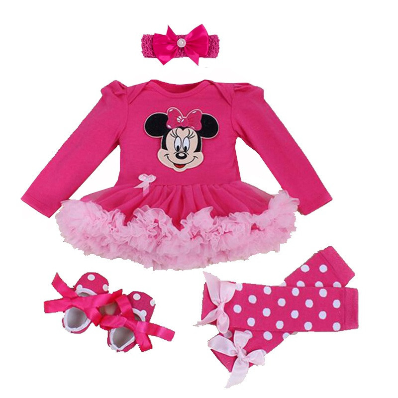 Picture of Cross-border foreign trade baby long-sleeved one-piece dress baby pink yarn dress socks suit girls' holiday children's dress 4-piece set