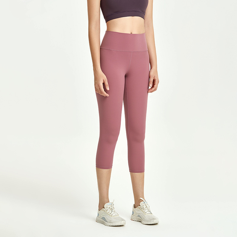 Picture of Amazon European and American Nude Leggings Yoga Pants Women's High Waist Hip Lifting Tight Fitness Sports Running Cropped Pants