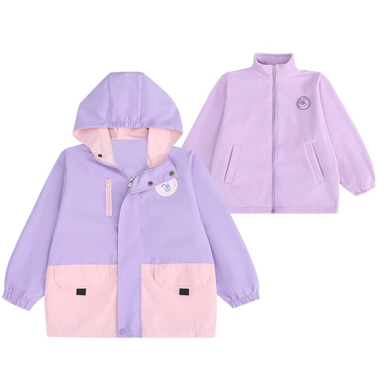 Girls' three-in-one jacket autumn and winter clothing 2023 new medium and big children cartoon western style thickened coat outdoor windbreaker