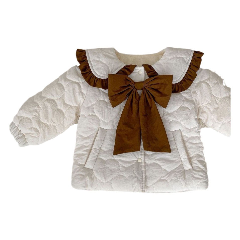Winter Baby Cotton-Padded Clothes, Fashionable Baby Girl's Thickeneded Cotton-Padded Outwear, Lapel Bow Quilted Warm Cotton-Padded Jacket for Girls