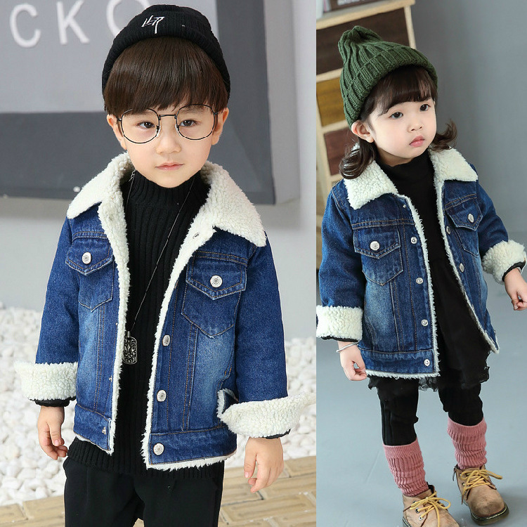 2021 new girls denim coat plus velvet padded autumn and winter men's baby children's western style Korean fashion clothes 0-3