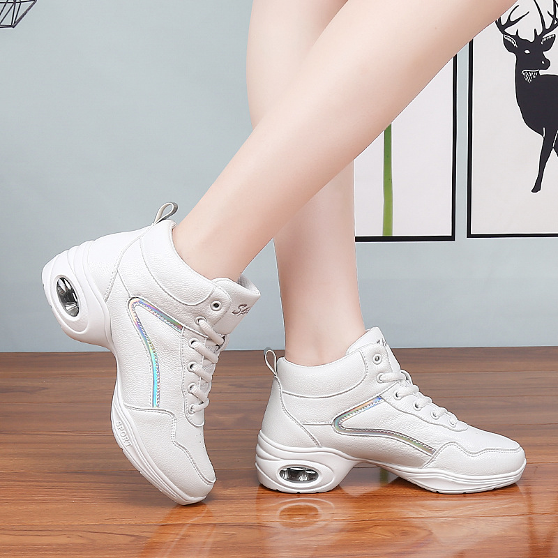 Picture of New Sailor Dance Shoes Women Dance Shoes Leather Adult Soft Sole Dance Shoes Middle Heel Boots High Top Square Dance Four Seasons