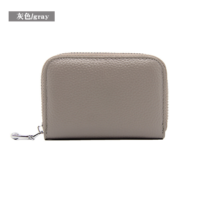 Picture of Amazon organ first layer cowhide ID card holder RFID anti-theft brush multi-card position large capacity zipper leather card holder