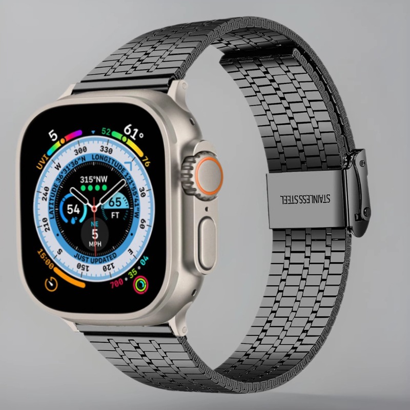 Suitable for Apple Watch Ultral Iwatchs10 Stainless Steel Seven-Bead Metal Safety Buckle Milan Strap