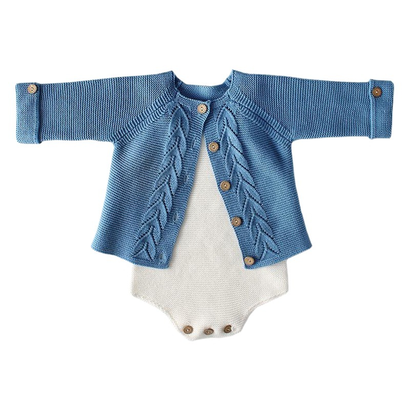ins Spring and Autumn Infant Boys and Girls Baby Suit Leaf Knitted Coat + Wool Clothes Climbing Suit