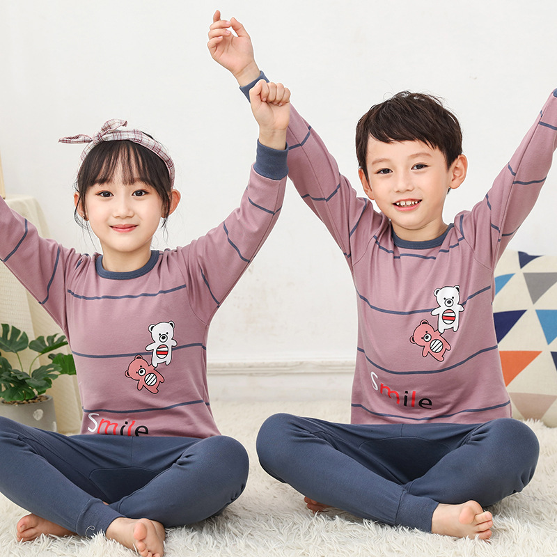 Picture of Children's Autumn Clothes and Long Trousers Set Round Neck Baby Bottoming Sweater Boys and Girls Pajamas Autumn Baby Intimates Pure Cotton