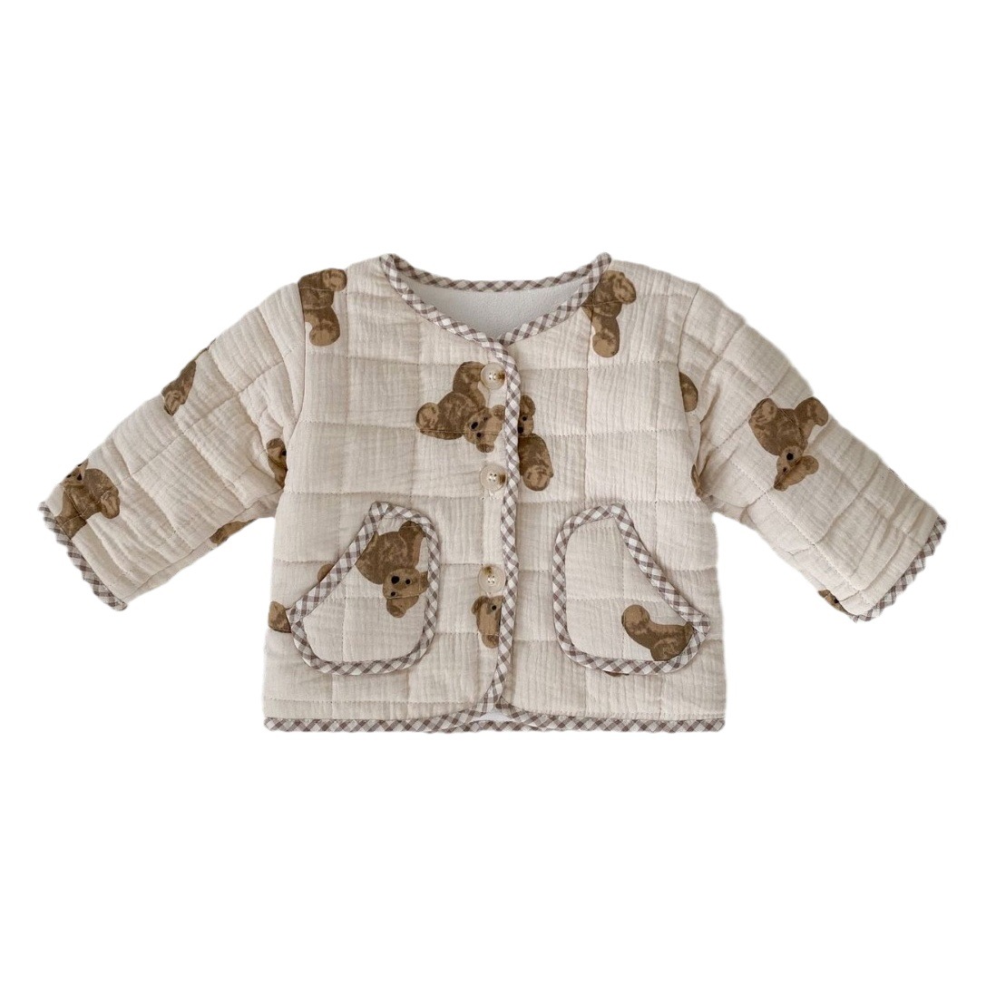 2024 New Autumn and Winter Infants and Young Kidsren Quilted Jackets Thickeneded Plaid Cardigan Cotton Jackets for Boys Warm Winter Outwears