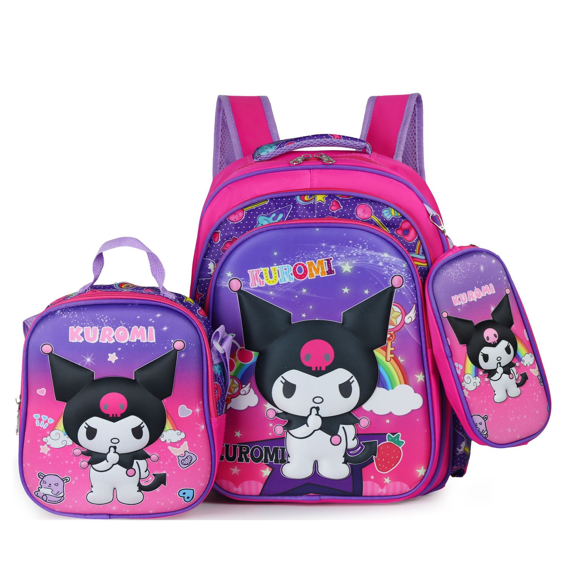 Picture of Cross-border three-piece children's schoolbag 16-inch sleeved pull rod large capacity 3D hard shell labubu kindergarten schoolbag