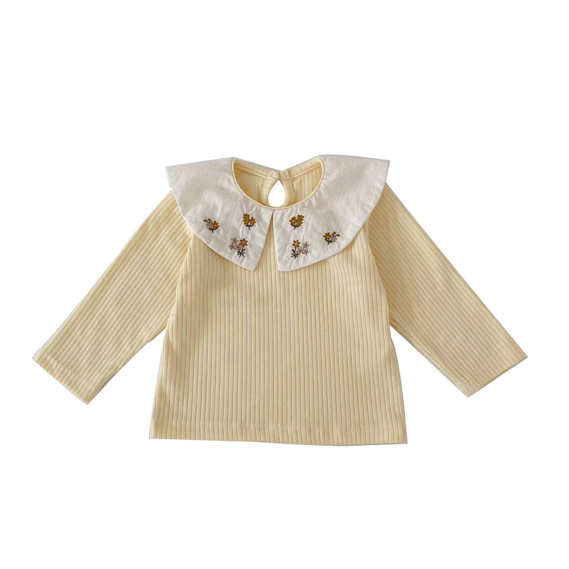 Picture of Ins2025 Baby Girl Thin Bottoming Shirt Cotton Embroidered Collar Baby Doll Shirt Infant Long-Sleeved T-Shirt Inner Top