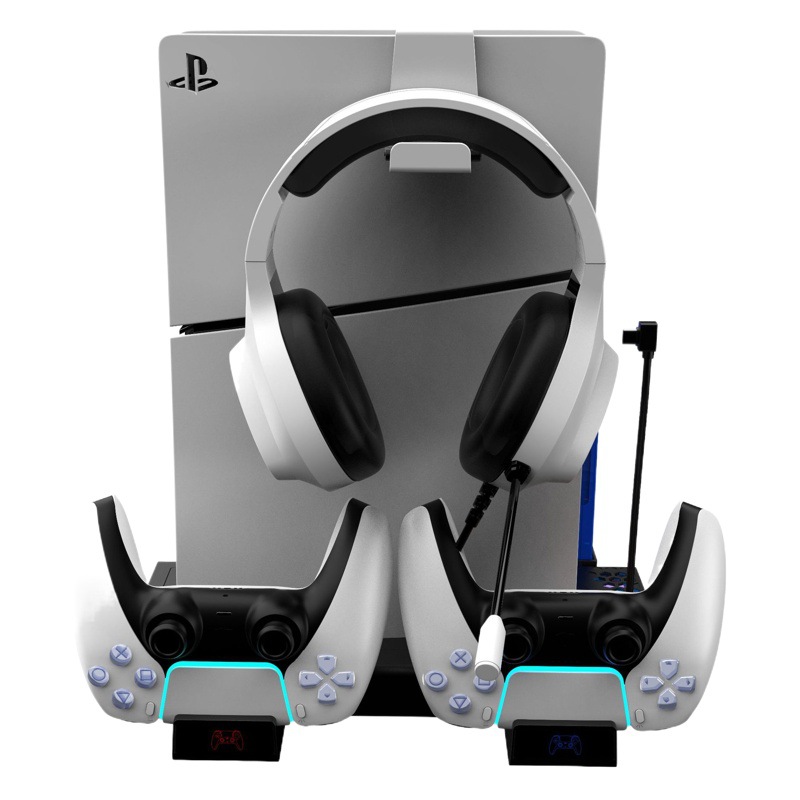 PS5Slim multi-function bracket base PS5 handle double-seat charger with earphone storage rack bracket accessories DZ505
