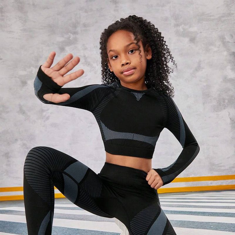 Children's Tight-Fitting Yoga Clothes, Women's Suits, High-Waisted, Quick-Drying, Outdoor Sports Fitness Clothes, Long-Sleeved Trousers, Two-Piece Children's Clothing Set