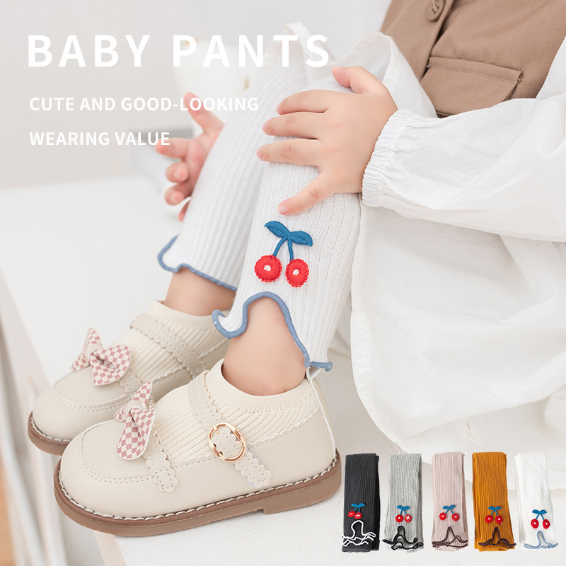 Children's Leggings Girls Pantyhose Spring and Autumn Agaric Cherry Baby Nine Foot Foot Socks Baby Korean Wholesale