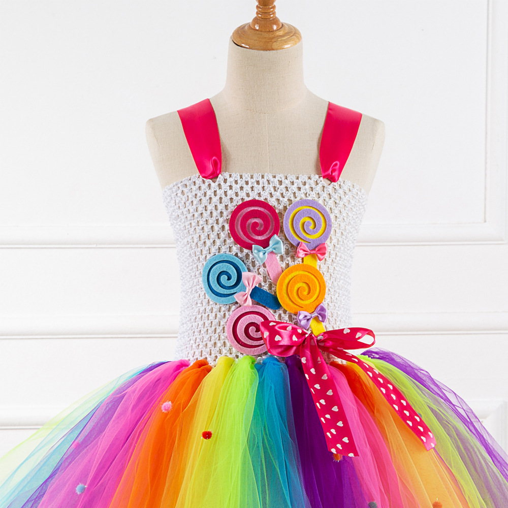 Picture of Christmas new cartoon candy handmade children's dress lollipop rainbow girls princess dress a generation of hair