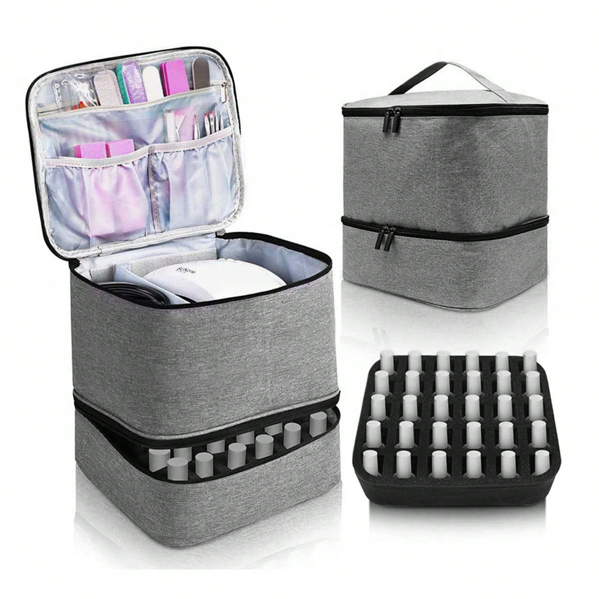 Picture of Amazon new nail polish double layer cosmetic bag storage bag can hold 30 bottles of large capacity multi-function storage bag