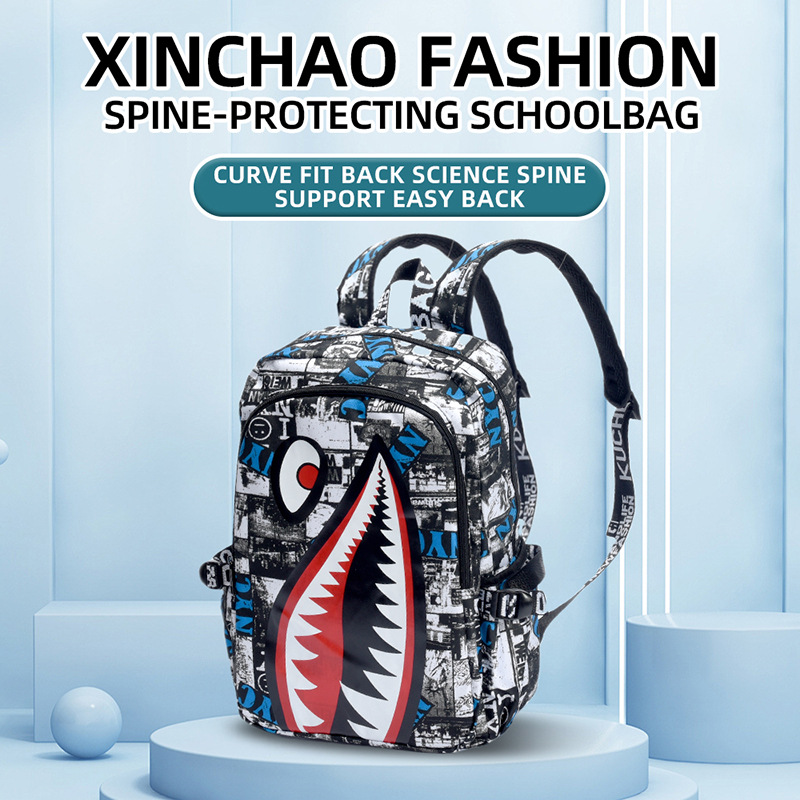 Picture of Cross-border New Children's Schoolbag Male Student Shark Personalized Oxford Cloth Large Capacity Lightweight Casual Simple Trendy Backpack