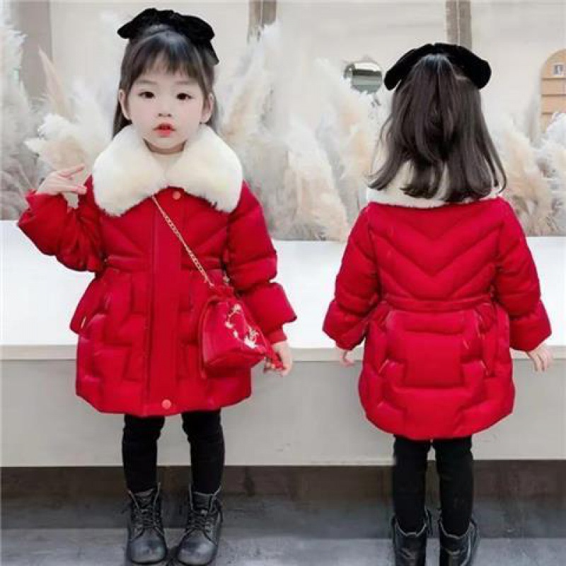 Picture of Girls' cotton-padded clothes 2022 new children's cotton-padded jacket long bright silk plus velvet padded Parker clothes cotton-padded clothes national tide