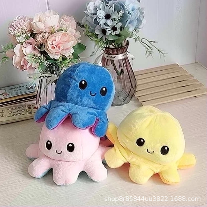 Cute flip octopus doll double-sided expression flip octopus plush toy doll wholesale custom LOGO