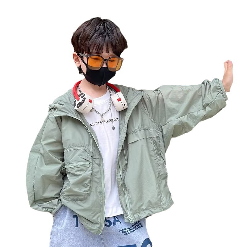 Picture of 2024 Spring and Summer New Boys' Sun Protection Clothing Cardigan Hooded Thin Jacket Anti-Uv Sun Protection Clothing for Middle and Large Children