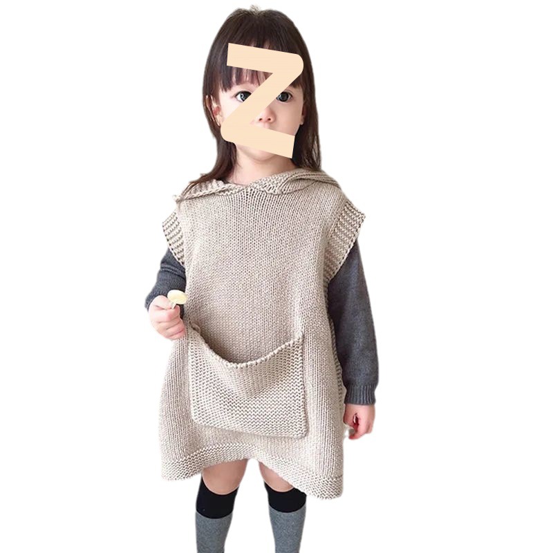 Picture of Children's clothing girls' vest Spring and Autumn New lazy big pocket niche hooded knitted baby children's sweater horse