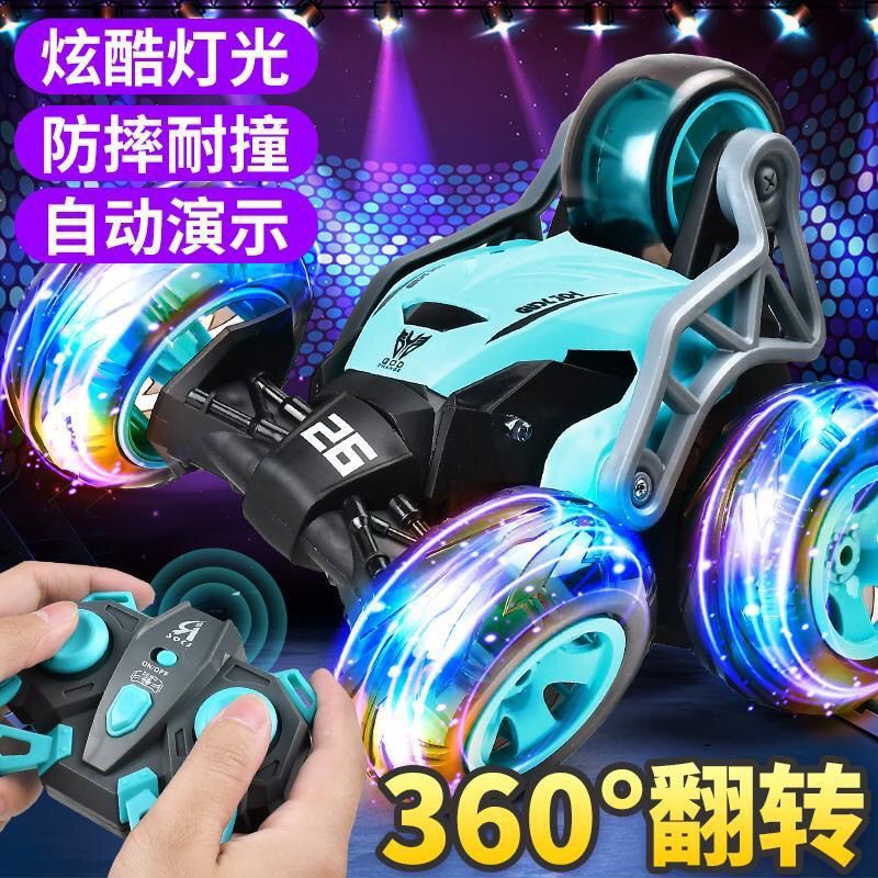 Picture of Remote control stunt dump truck 5 wheel roll off-road toy children's lights car rechargeable 360 degree rotating racing car