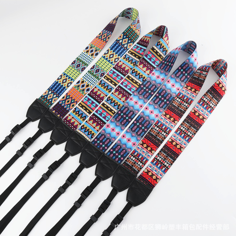 Picture of Retro striped shoulder strap camera strap 3.8cm ethnic pattern SLR widened shoulder strap thermal transfer leather shoulder strap