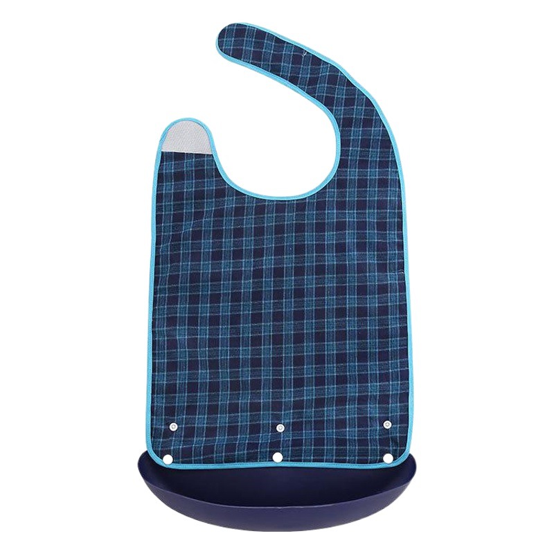 Adult Pure Cotton Plaid Bib Dining Bib Adult Double-Sided Food Bucket Elderly Adult Slippery Bucket Waterproof