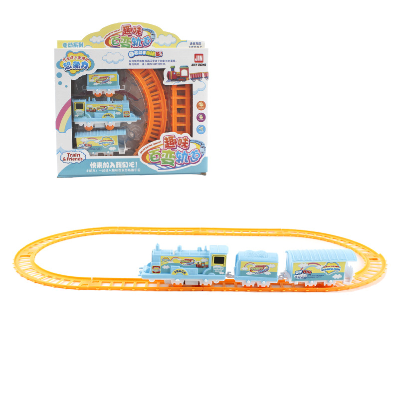 Picture of Children's electric DIY track small train toy set model night market stall goods Source push gift wholesale steam