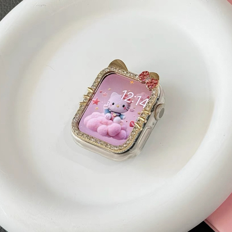 Picture of Suitable for AppleWatchS10 diamond kt cat watch case s9 diamond apple case s8/s7 half bag protective case