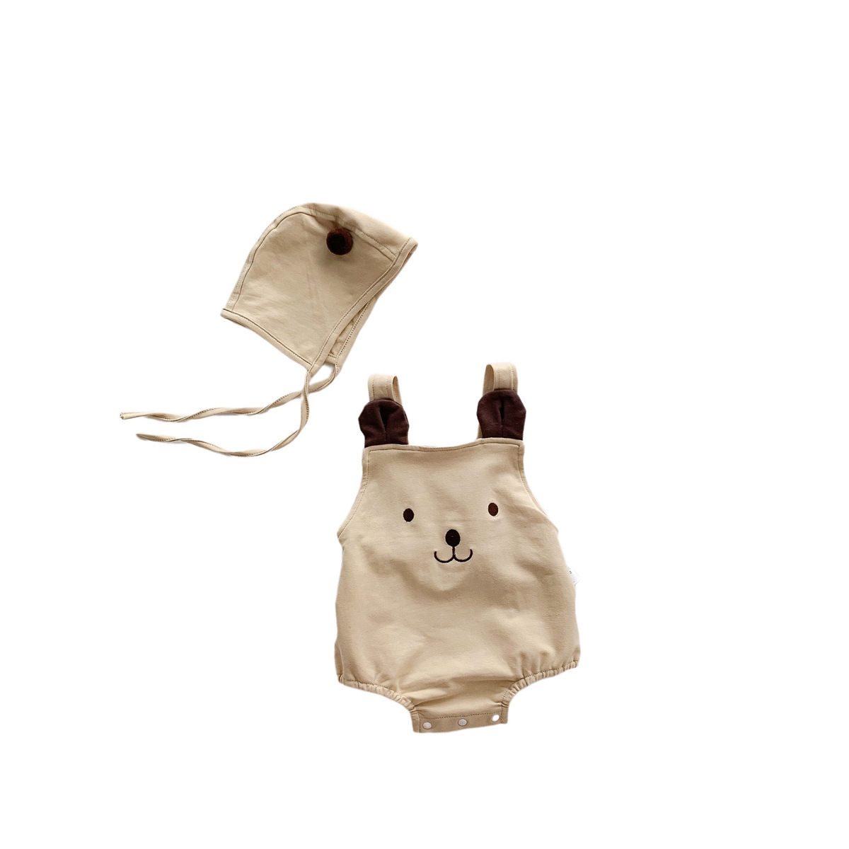 Picture of 2025 Baby Clothes Summer Cute Bear Sleeveless Sling Bag Fart Clothes for Boys and Girls, Two Sets of Hats