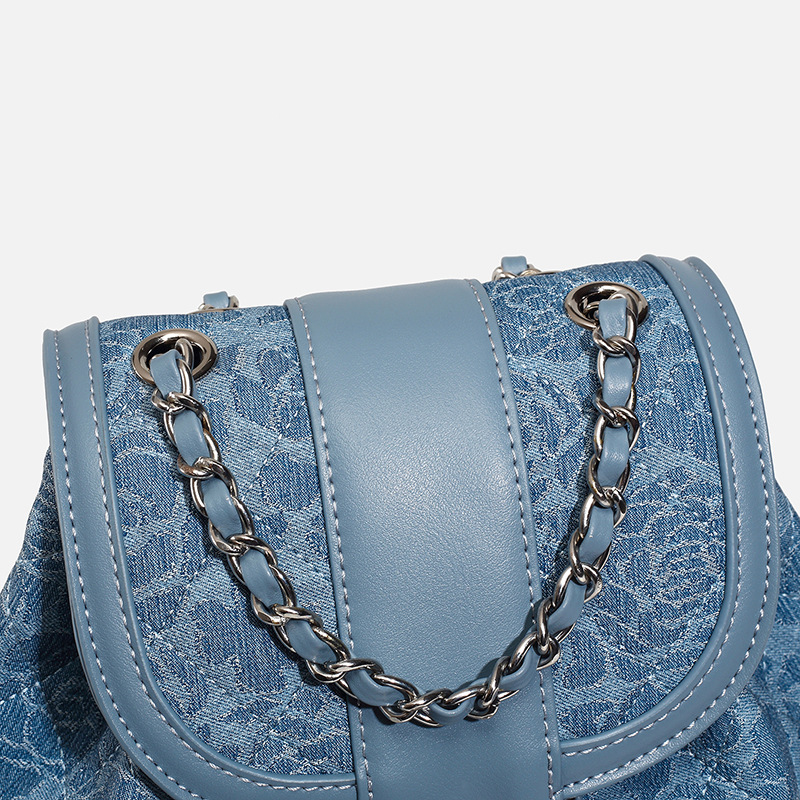 Picture of 2025 New Denim Blue Chain Backpack Niche Light Luxury Fashion Easiest for Match Travel Large Capacity Handbag for Women