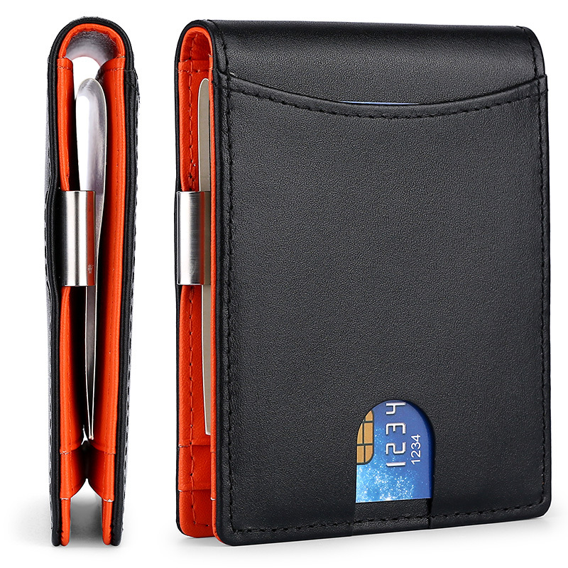 Amazon Hot Selling Genuine Gold Clip European and American Short Wallet Certificate RFID Anti-Magnetic Card Bag Wallet Metal Ticket Clip